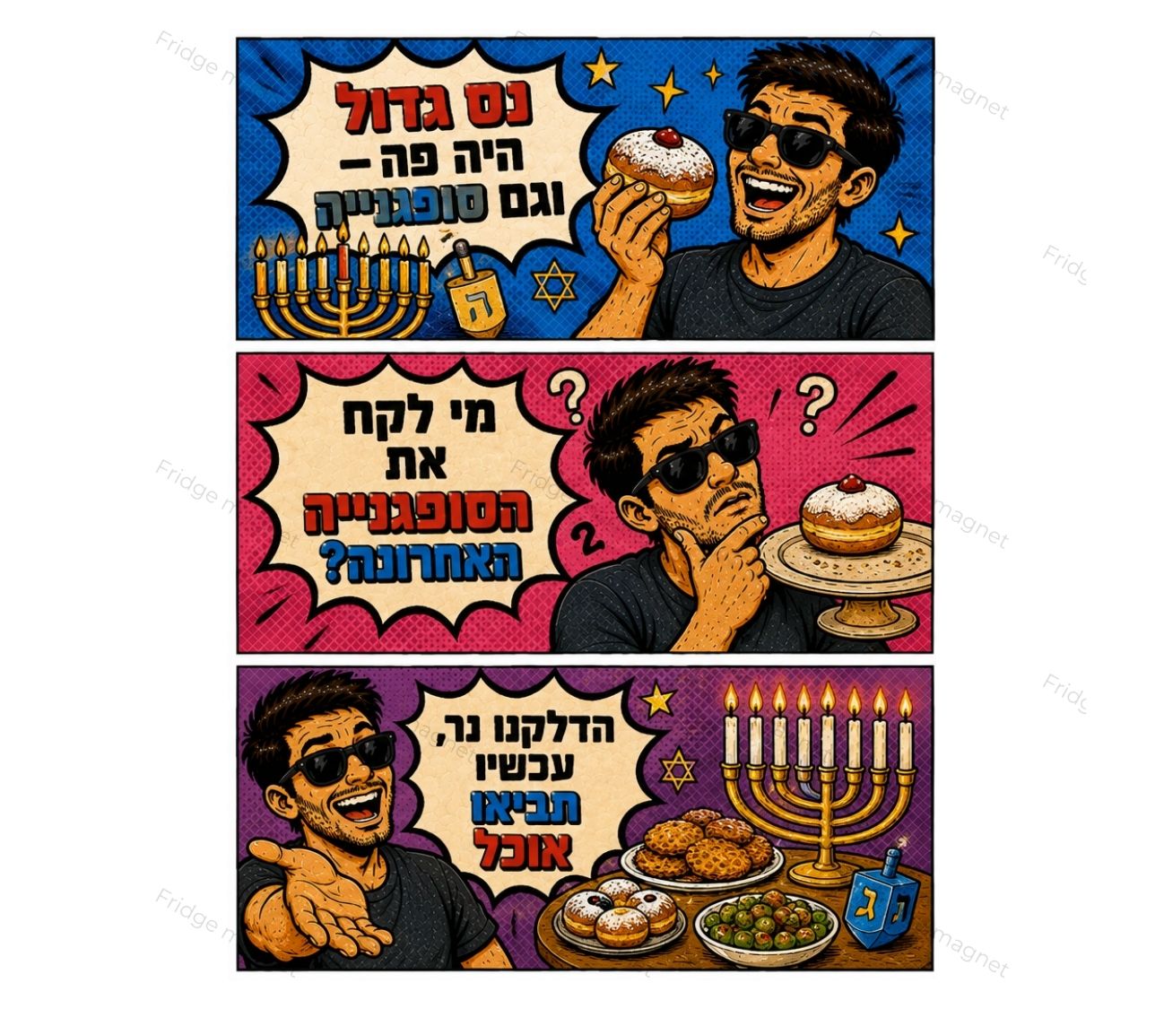 חנוכה עם קריצה – שלישיית מגנטים מצחיקים ואופייניים לישראל