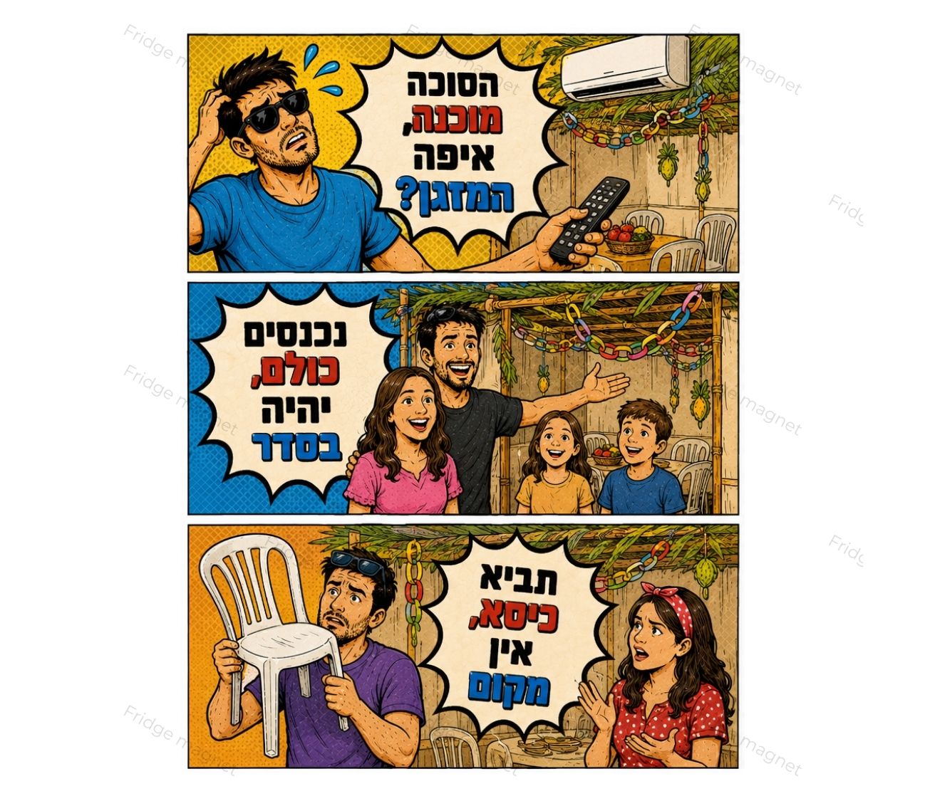 סוכות שמח ומצחיק – שלישיית מגנטים עם הומור ישראלי וקריצה לחג