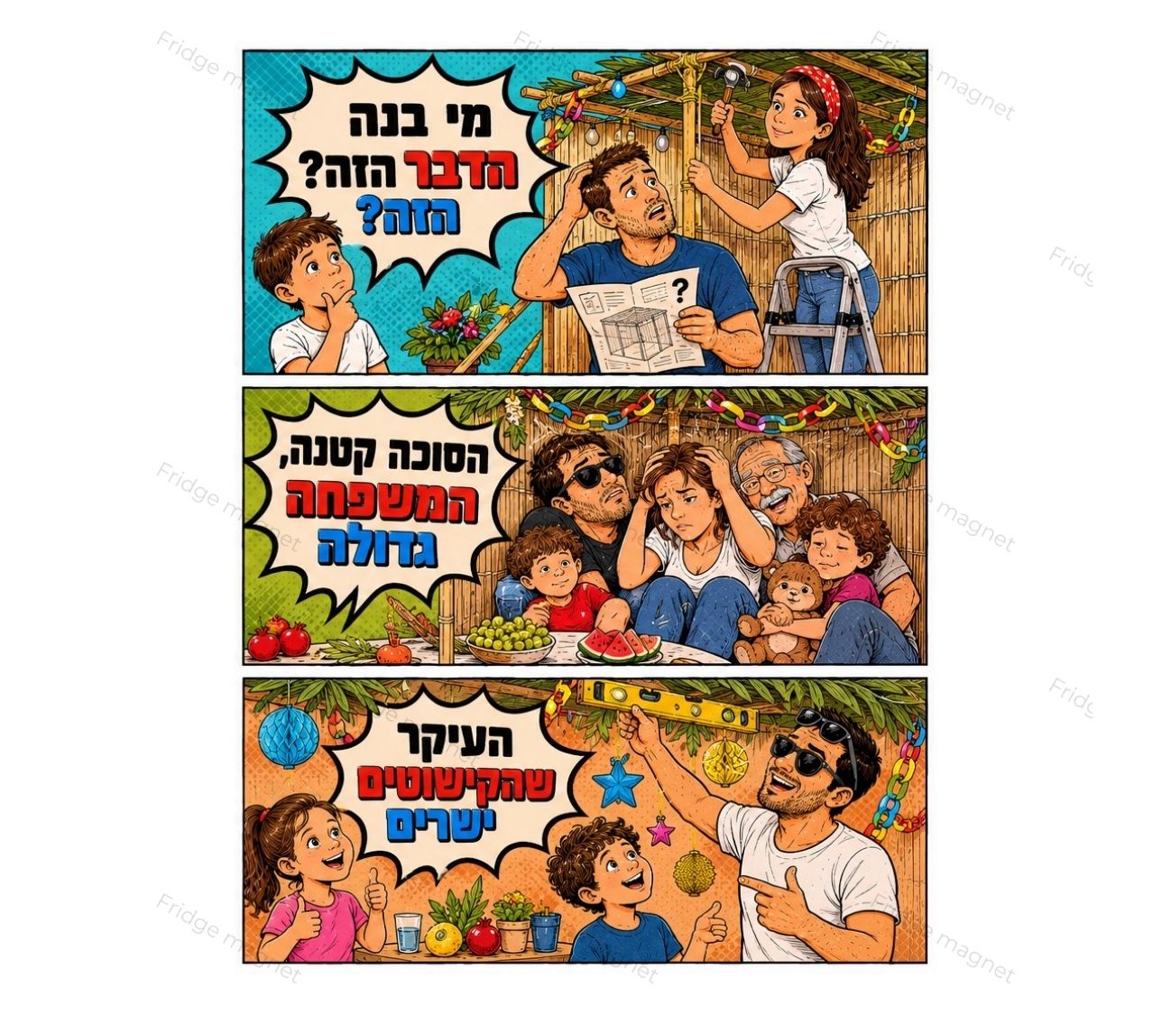 3 מגנטים חג סוכות שמח – חג של שמחה, משפחה ואור