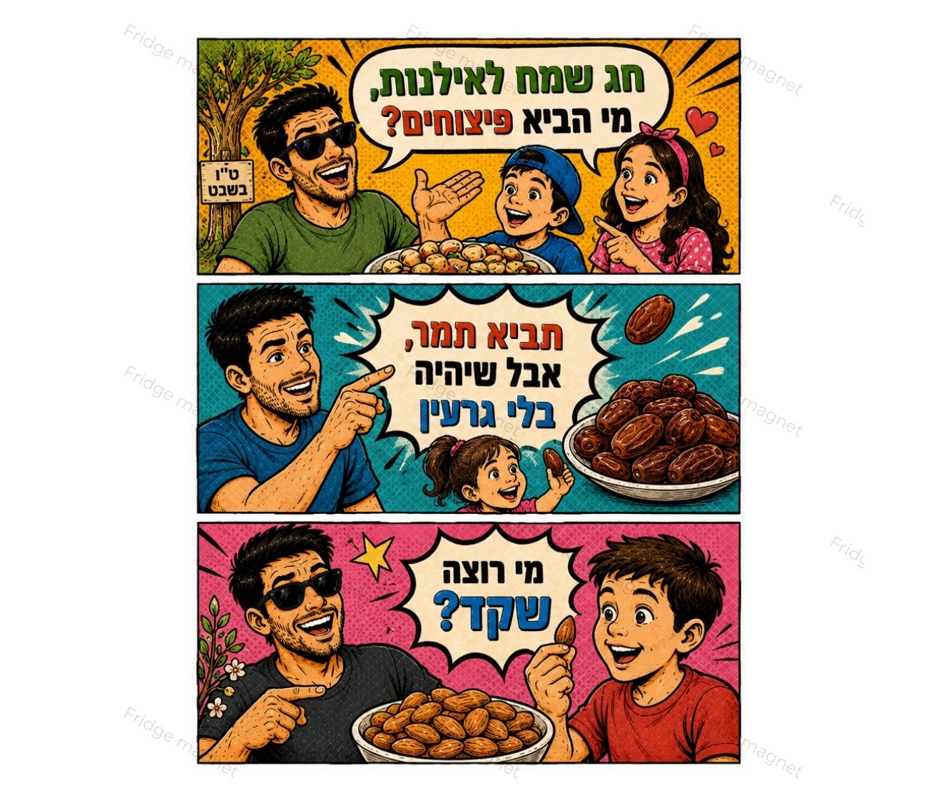 3 מגנטים ט"ו בשבט – אני באתי בשביל הפירות היבשים