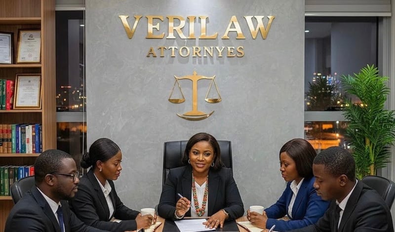 Modern law firm office environment with Nigerian attorneys
