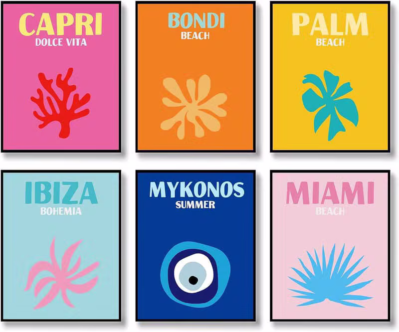 Lot de 6 Affiches Esthétiques Preppy - Villes d'Été