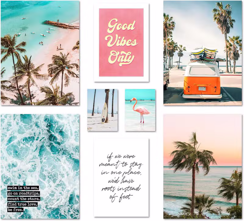 Lot de 7 Affiches Murales Plage & Surf