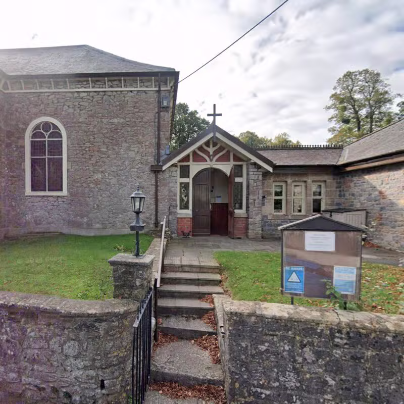 Front entrance of Chew Stoke Methodist Church with noticeboard
