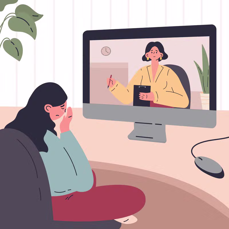 Illustration of a client having an emotional online therapy session