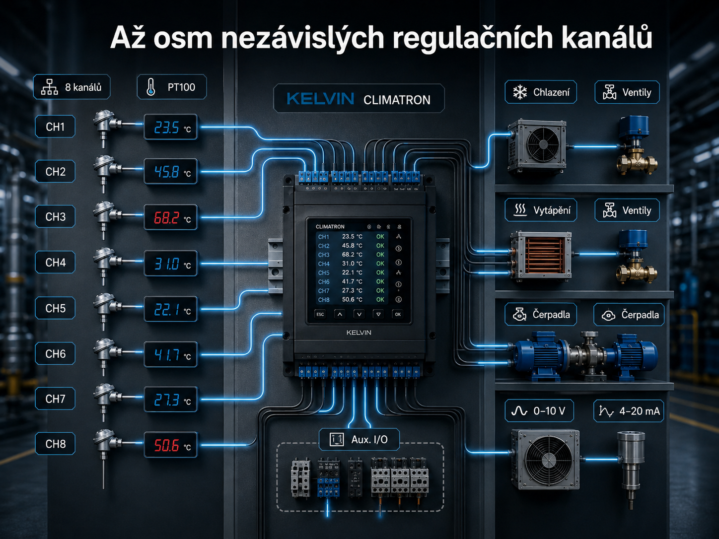 Až osm nezávislých regulačních kanálů