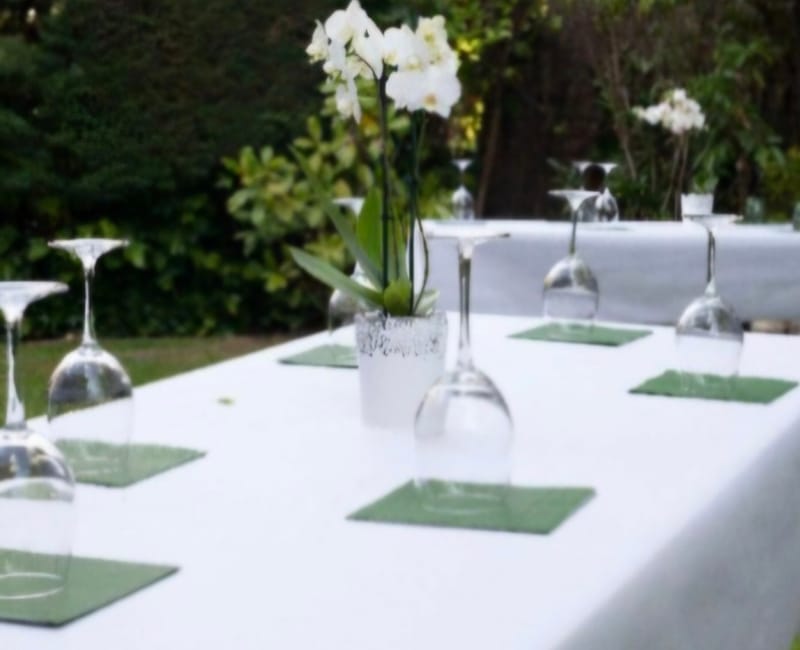 Mesa de evento elegantemente preparada para un catering a medida