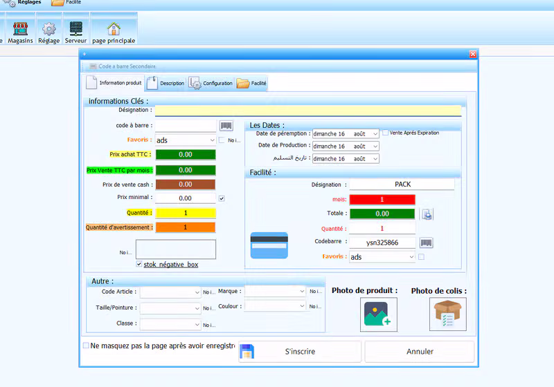 Configuration des produits