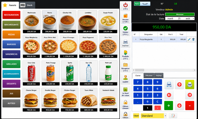 Interface tactile de caisse pour restaurant et magasin