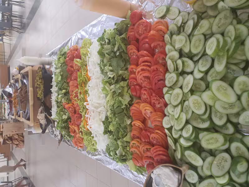 שולחן קייטרינג עם ירקות טריים וסלטים לאירוע