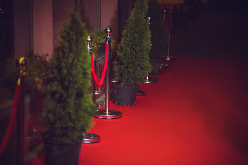 Pachet covor roșu + stâlpi VIP + aranjamente florale