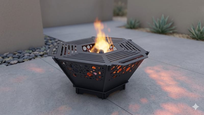 Elegant outdoor patio featuring custom metal decor