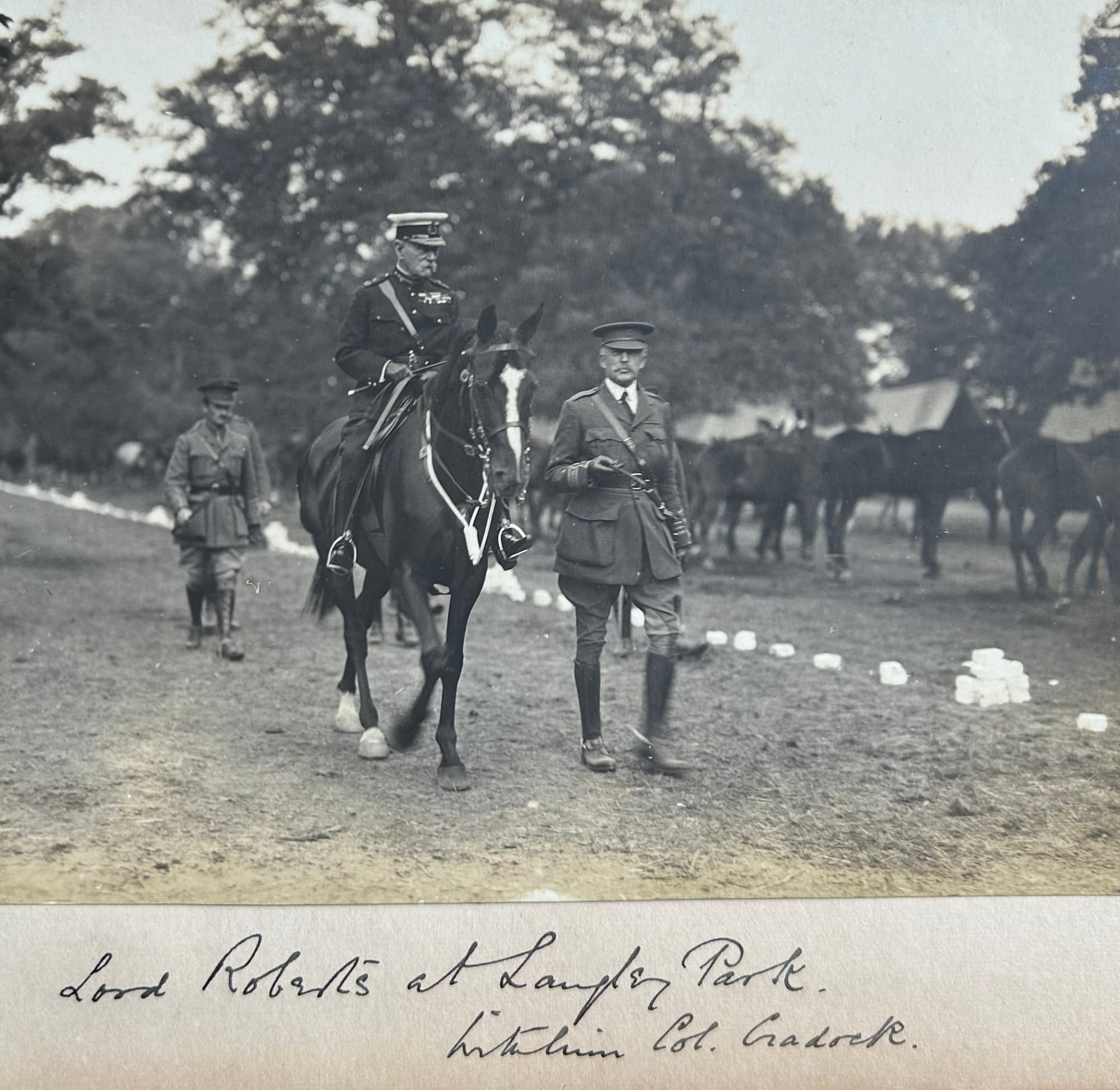 Lord Roberts after inspecting 2KEH in camp t Langley Park, Slough in October 1914 with Colonel Cradock. Courtesy of Mrs Joanna Bacon and now in the author's collection.