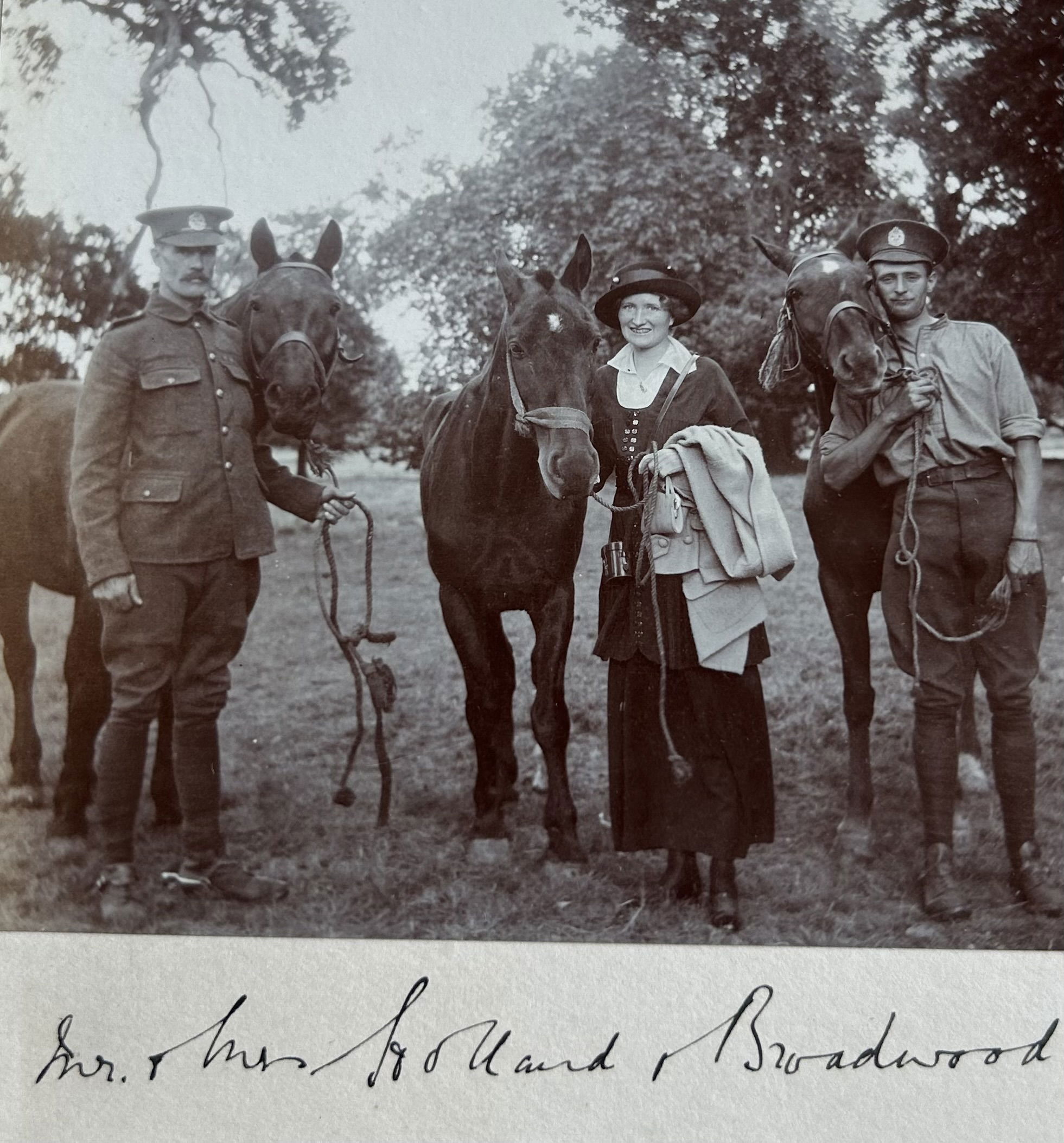 BROADWOOD, Stewart Henry Tschudi. Standing with his affectionate horse on the right. Private later Second Lieutenant 2KEH then Scots Guards. Courtesy of Mrs Joanna Bacon and now in the author's collection.