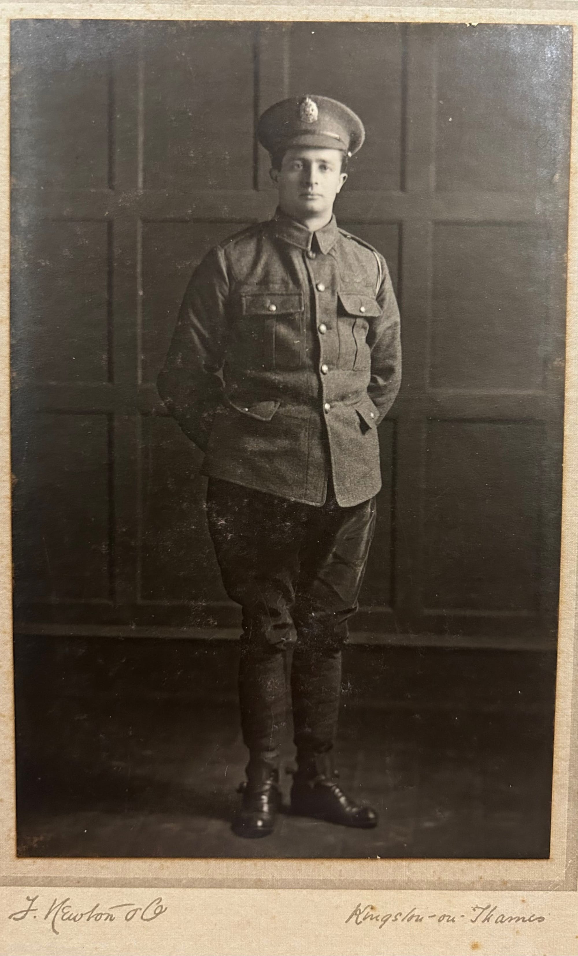 CHENERY, Harold. Private. 1608. 2KEH. Un-named portrait photograph taken in Kingston-on-Thames which is most likely Private Chenery as he was born and laid to rest there.