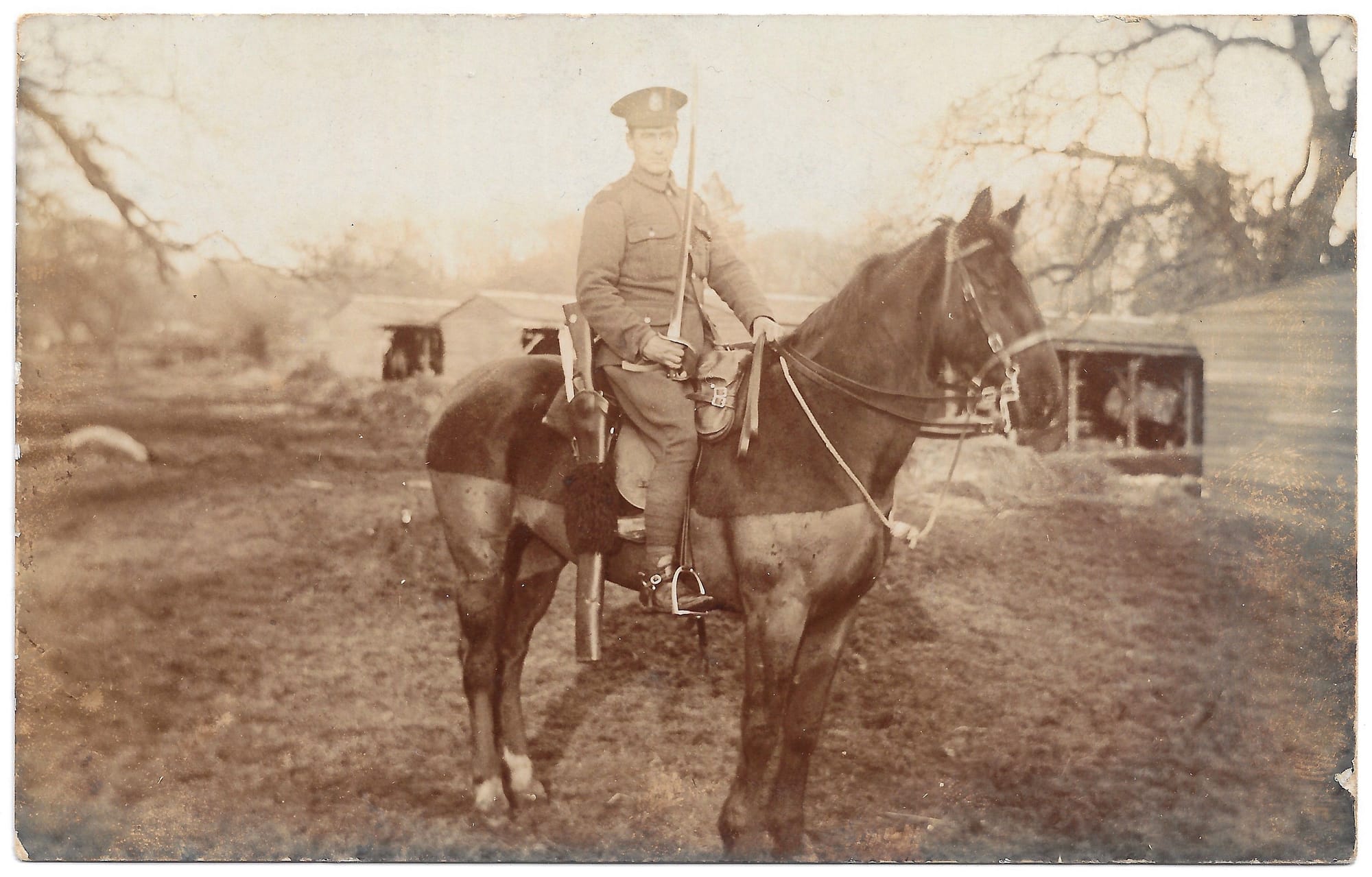 HOWARD, Danial. Private 2KEH, 'C' Squadron. 1212. Postcard sent in early 1915 from Sussex while in training (author's collection).