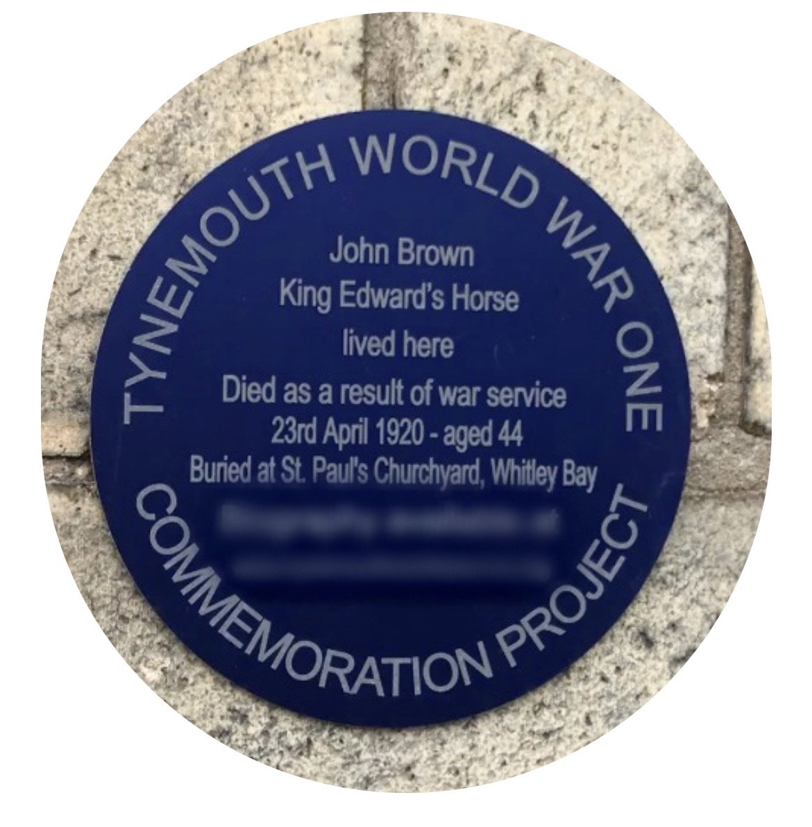 BROWN, John. Private. 1426. KEH. Died as a result of war service on 23/04/1920. Commemorative plaque on Cresswell House where he lived courtesy of teh Tynemouth World War One Commemoration Project.