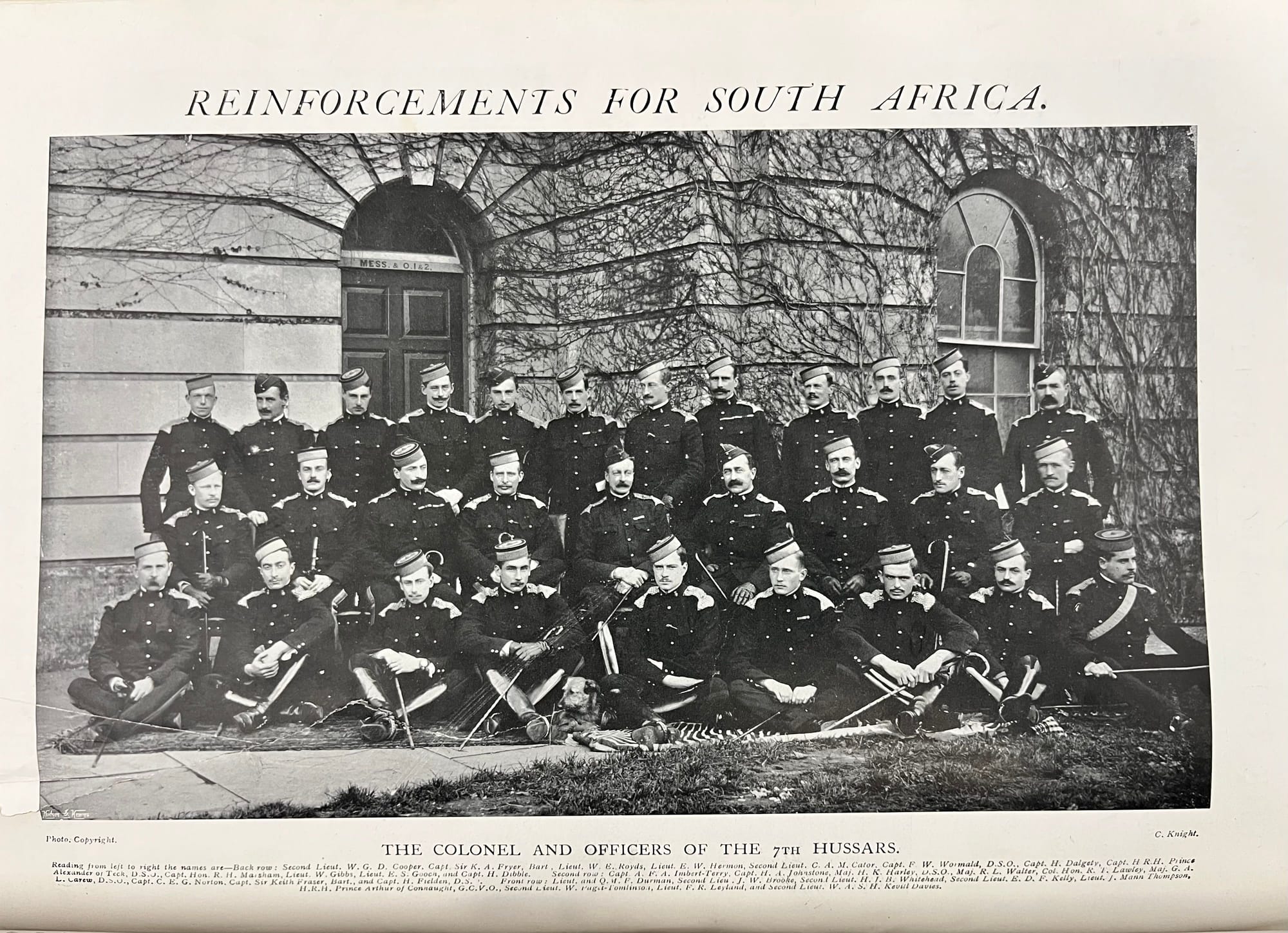 HERMON, Edward William. 4th from left back row with the 7th Queen's Own Hussars heading for Boer War. Prior to service in the King Edward's Horse.