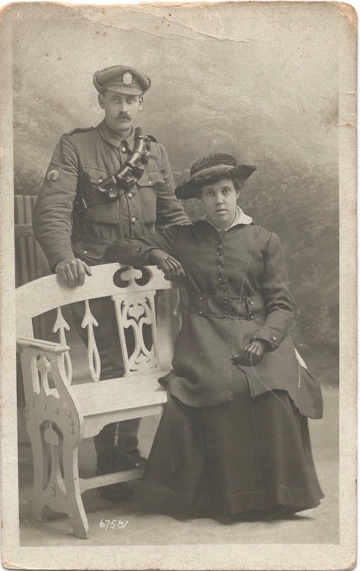 BECKWITH, Harry. Farrier, Army Service Corps attached to KEH. With his wife Louisa and wearing a KEH cap badge and Farrier trade badge on his right upper arm. Photograph courtesy of his grandson Chris Beckwith.