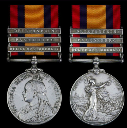 DICKSON-HILL, John. Private, 150, 2KEH. KIA 23/05/1915. Queen's South Africa Medal awarded with Roberts' Horse courtesy of Spink, London.