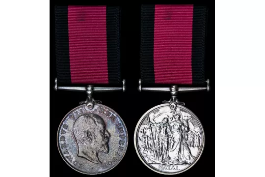 CLEWLOW, Robert David. 2KEH. Prior service with Natal Royal Regiment and his Natal Native Rebellion Medal is shown here courtesy of Noonan's Auctioneers, UK. of