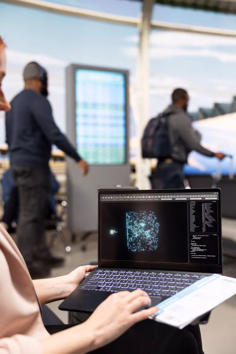 Flight dispatcher analyzing weather and routes