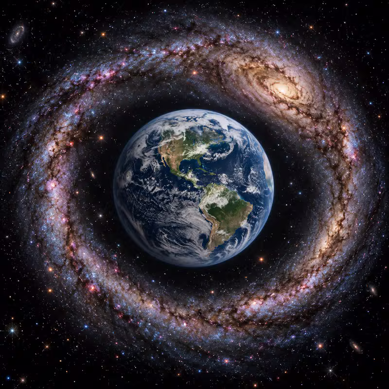 Earth surrounded by cosmic circle