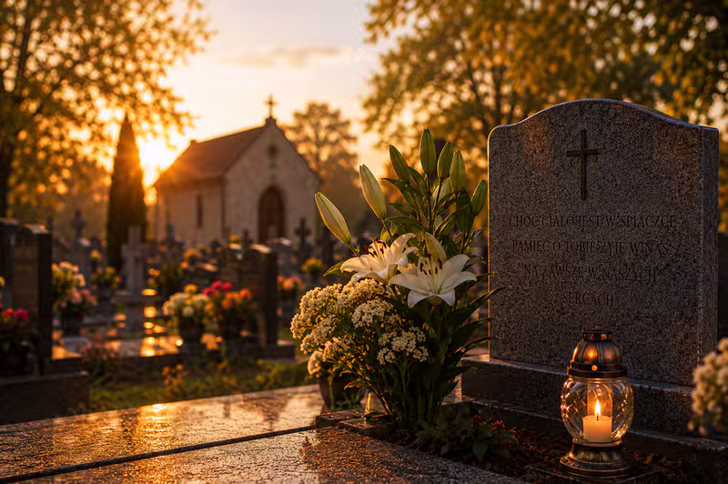 Spokojne miejsce pamięci o zachodzie słońca