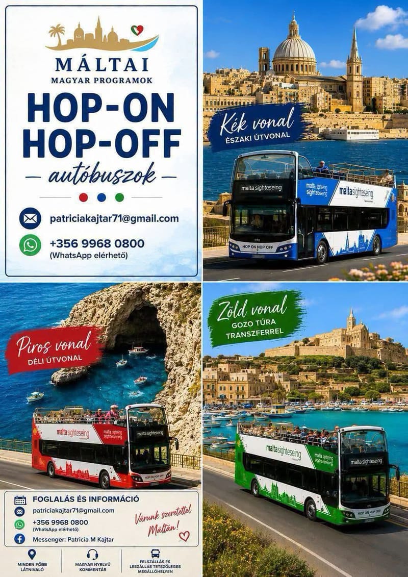 HOP-ON HOP-OFF MÁLTA SIGHTSEEING BUSZOK 🇲🇹