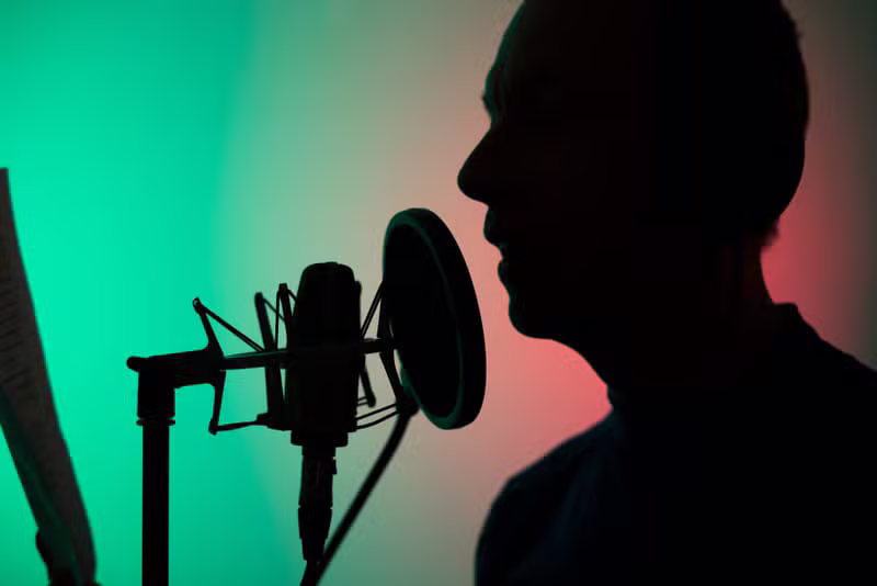 Voice actor recording an audiobook