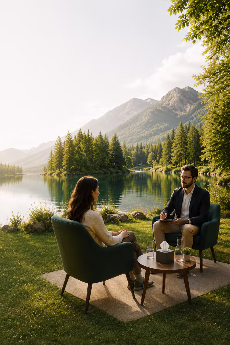 Séance de psychologie en plein air dans un cadre naturel apaisant