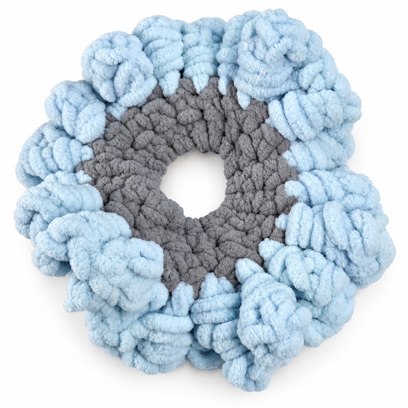Powder Blue & Grey  Ruffle Scrunchie