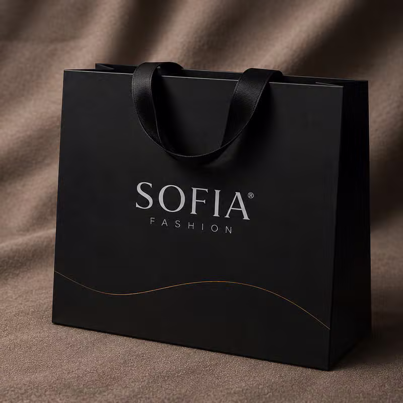 Sofia Fashion black shopping bag with a gold line detail