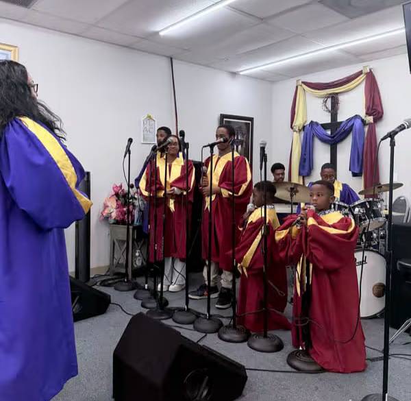 Youth choir singing during service