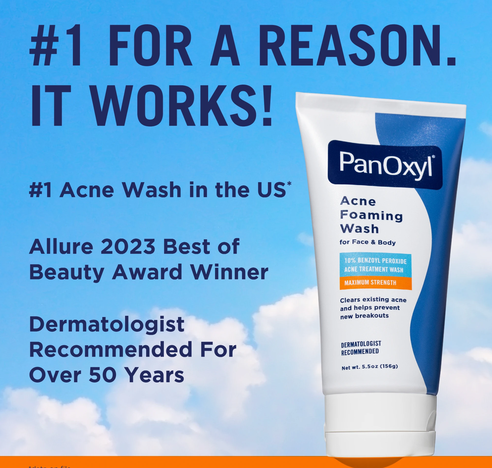 PanOxyl Acne Foaming Wash Benzoyl Peroxide 10% Maximum Strength 156g
