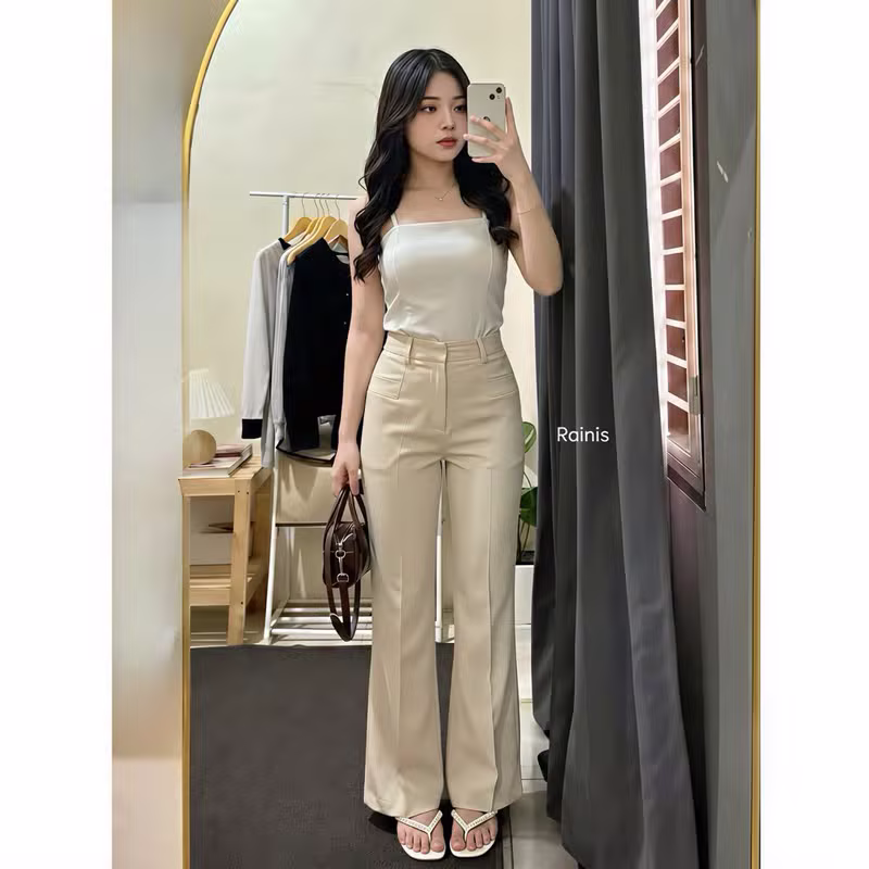 Celana Wanita Cutbray Highwaist Premium Flare Pants Korea Style Office Pants Wanita Auto Jenjang detail 3