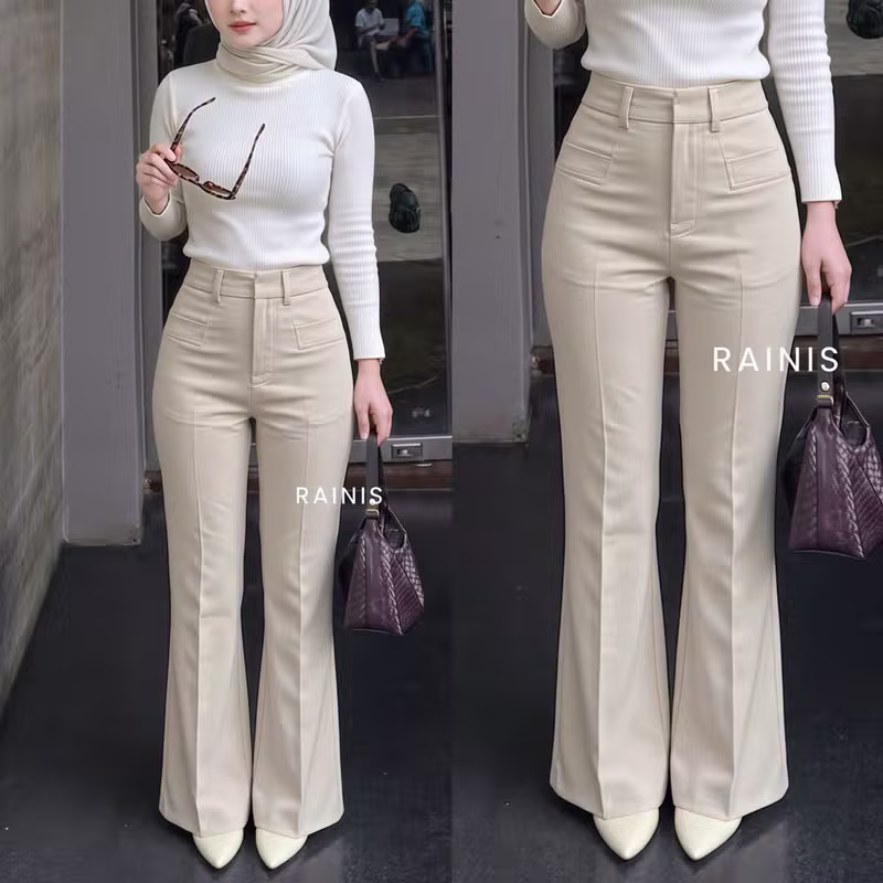 Celana Wanita Cutbray Highwaist Premium Flare Pants Korea Style Office Pants Wanita Auto Jenjang
