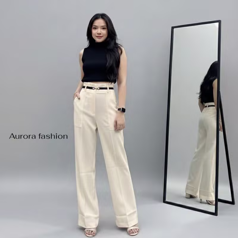 SETYA - Dieora Pants - Celana Kulot Wanita Highwaist Loose Pants Straight Cut Wanita Panjang Premium detail 3