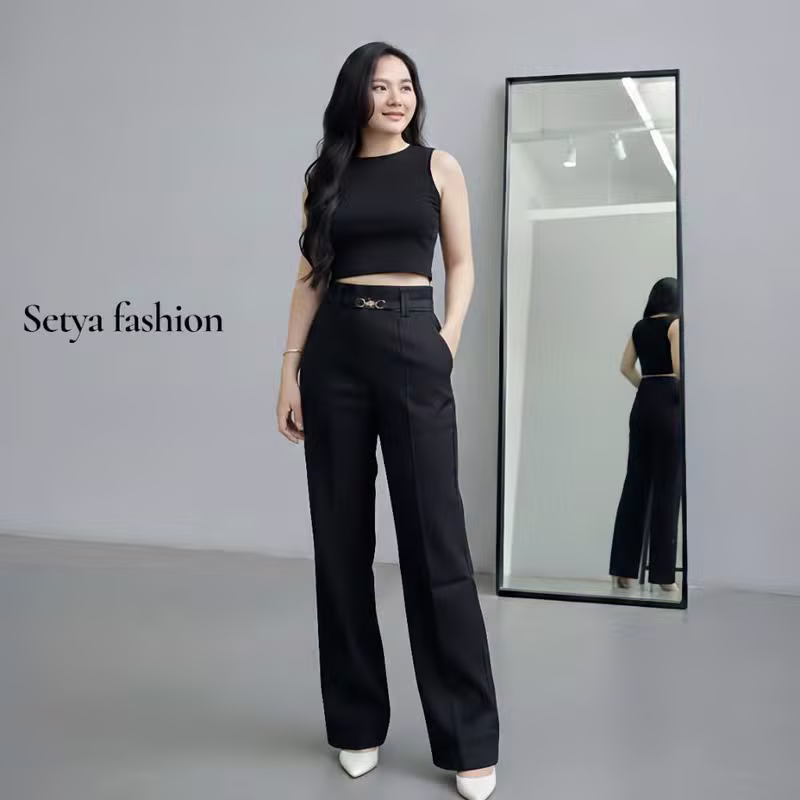 SETYA - Dieora Pants - Celana Kulot Wanita Highwaist Loose Pants Straight Cut Wanita Panjang Premium detail 4