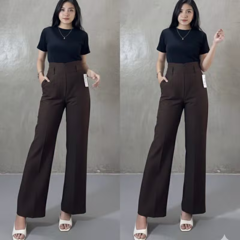SETYA - Dieora Pants - Celana Kulot Wanita Highwaist Loose Pants Straight Cut Wanita Panjang Premium detail 5