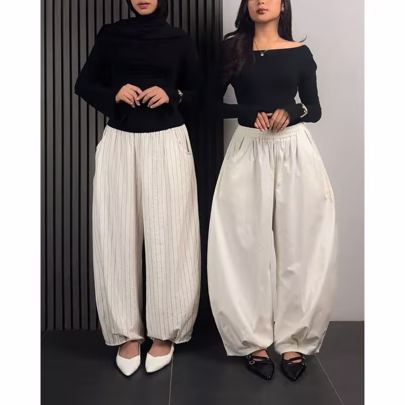 BYACLOTH Pou Barrel Pants - Celana Panjang Wanita Barrel Fit Dengan Silhouette Balloon - Adjustable Waist - Wide Leg Pants Nyaman