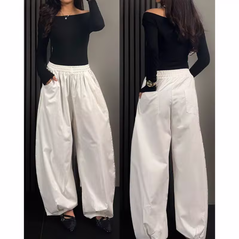 BYACLOTH Pou Barrel Pants - Celana Panjang Wanita Barrel Fit Dengan Silhouette Balloon - Adjustable Waist - Wide Leg Pants Nyaman detail 2