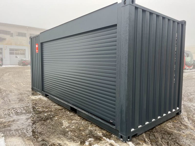 Contenedor 20' acondicionado con persiana enrollable y puerta de acceso detalle 1