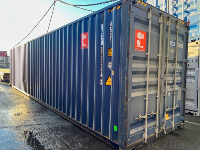 Contenedor marítimo 40' High Cube IICL5 – RAL 5013 detalle 1