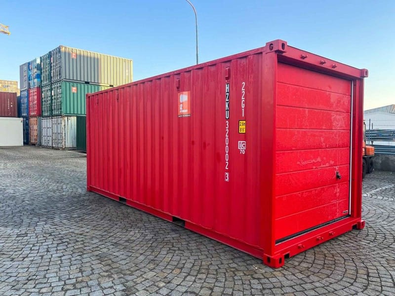 Contenedor marítimo 20' IICL6 con puerta seccional – RAL 3000 detalle 1