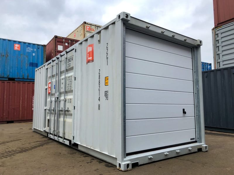 Contenedor marítimo 20' con puerta Hörmann y apertura lateral detalle 1