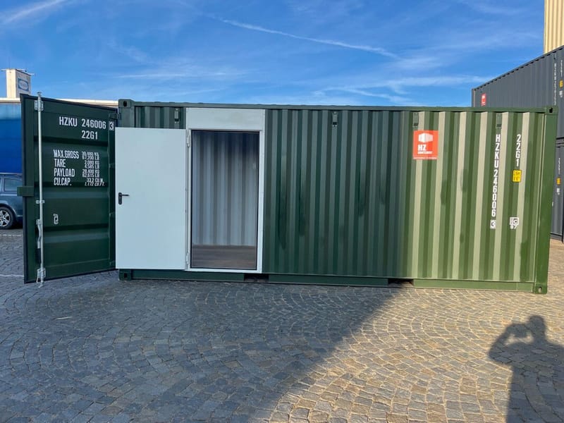 Contenedor de almacenamiento 20' IICL 6 con puerta de entrada – RAL 6007 detalle 1