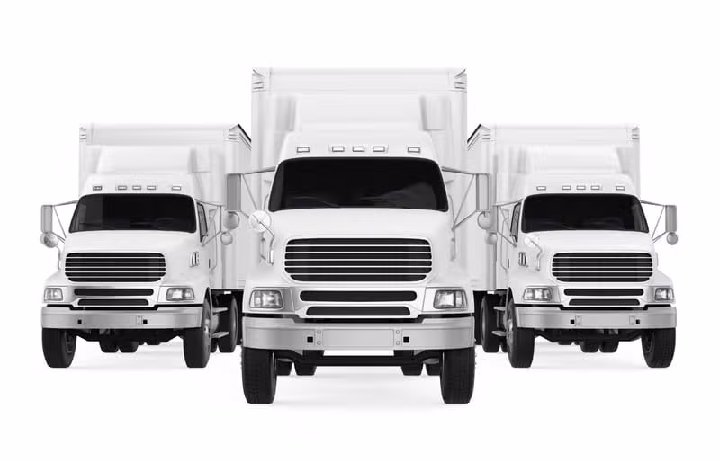 Front view of a fleet of commercial box trucks