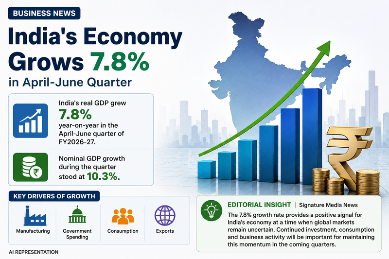 India's Economy Grows 7.8% in April-June Quarter