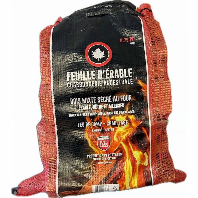 Bois de chauffage Feuille d'Érable bois mixte séché au four, 0,75 pi³ - Pack de 24 sacs